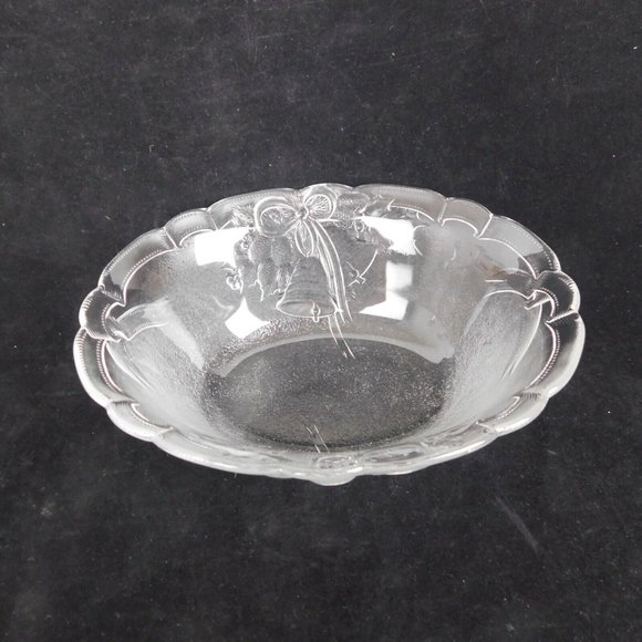 Mikasa Serving Bowl Festive Bells Embossed Oval Frosted Glass Scrolled Edge - Picture 1 of 8